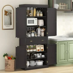 Freestanding Tall Kitchen Cabinet with 3-Position Adjustable Shelves and Large Capacity Drawer