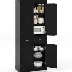 Freestanding Tall Kitchen Cabinet with 3-Position Adjustable Shelves and Large Capacity Drawer