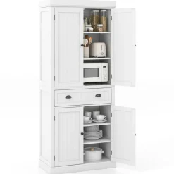 Freestanding Tall Kitchen Cabinet with 3-Position Adjustable Shelves and Large Capacity Drawer