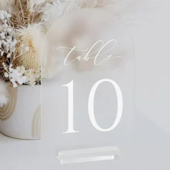 Frosted Acrylic Wedding Table Numbers 1-10 with Stands, 5x7 Inch Arch Table Number Signs for Reception Centerpieces, Party & Event Decor