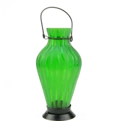 9.5" Frosted Green Ribbed Vase Glass Bottle Tea Light Candle Lantern