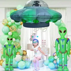 4.2FT Alien UFO Cow Abduction Inflatable with 2 Aliens – LED Lighted Halloween Yard Decoration, Flying Saucer Blow Up Decor for Outdoor Garden, Party & Halloween Display