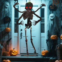 6 Ft Animated Halloween Skeleton Decoration with Sound and Flashing Red Eyes Poseable Arms