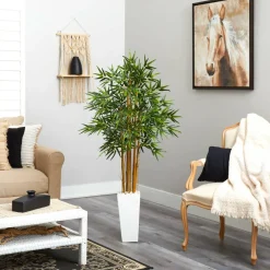 5ft. Artificial Bamboo Tree in White Tower Planter