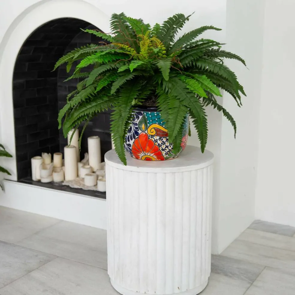 3.5ft Artificial Double Boston Fern in Handmade Mexican Talavera Ceramic Planter
