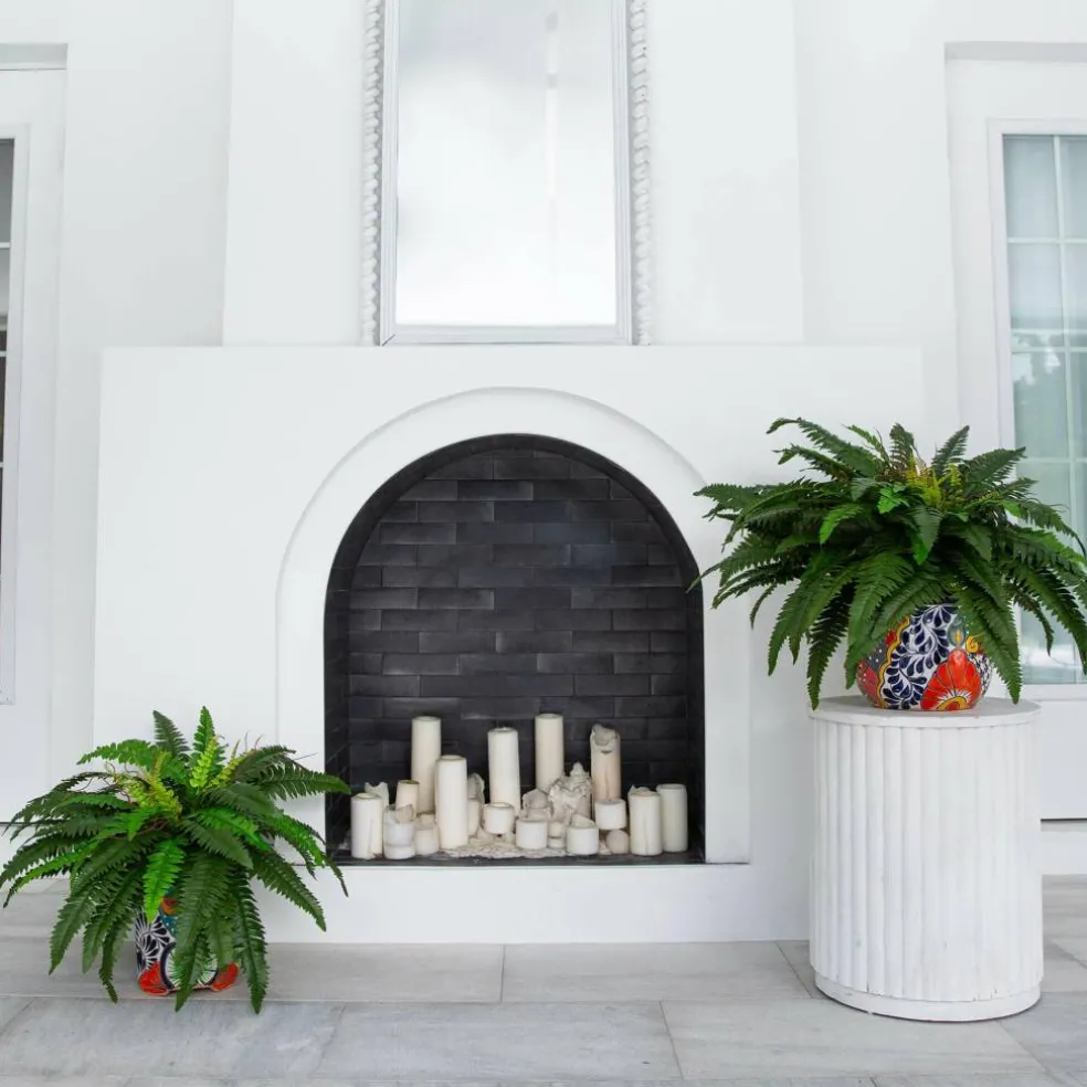 3.5ft Artificial Double Boston Fern in Handmade Mexican Talavera Ceramic Planter