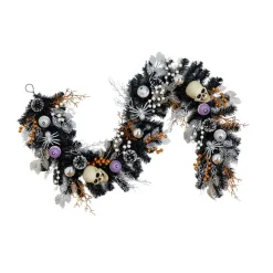6ft. Artificial Halloween Black Garland with Skulls, Eyeballs & Spiders