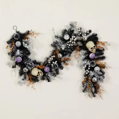 6ft. Artificial Halloween Black Garland with Skulls, Eyeballs & Spiders