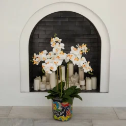 3ft. Artificial Large Orchid Arrangement in Handmade Mexican Talavera Ceramic Planter