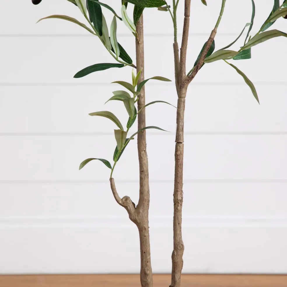5ft. Artificial Minimalist Olive Tree in White Decorative Planter