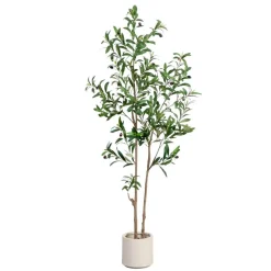 5ft. Artificial Minimalist Olive Tree in White Decorative Planter