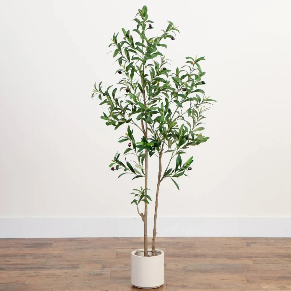 5ft. Artificial Minimalist Olive Tree in White Decorative Planter