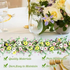 6.5 Ft Artificial Spring Summer Flower Garland with Lavender, Daisy & Wildflower Vines, Handmade Floral Wisteria Garland for Indoor Outdoor Home, Wedding Arch, Mantel & Year-Round Decor