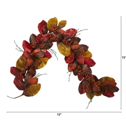 6ft. Autumn Magnolia Leaf with Berries Garland