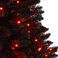 4ft. Black Artificial Halloween Tree in Urn, Orange LED Lights