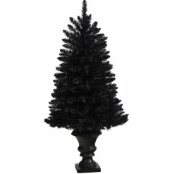 4ft. Black Artificial Halloween Tree in Urn, Orange LED Lights