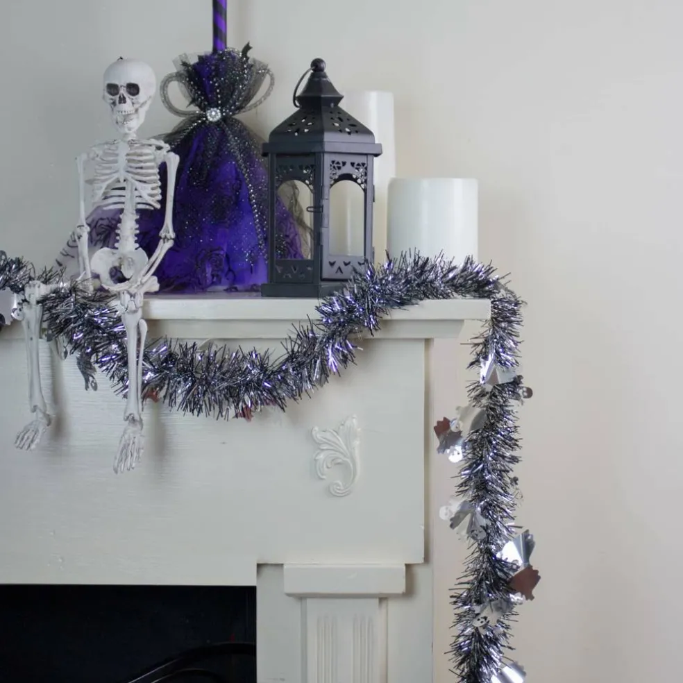 50ft. Black & Silver Ghosts Halloween Tinsel Garland