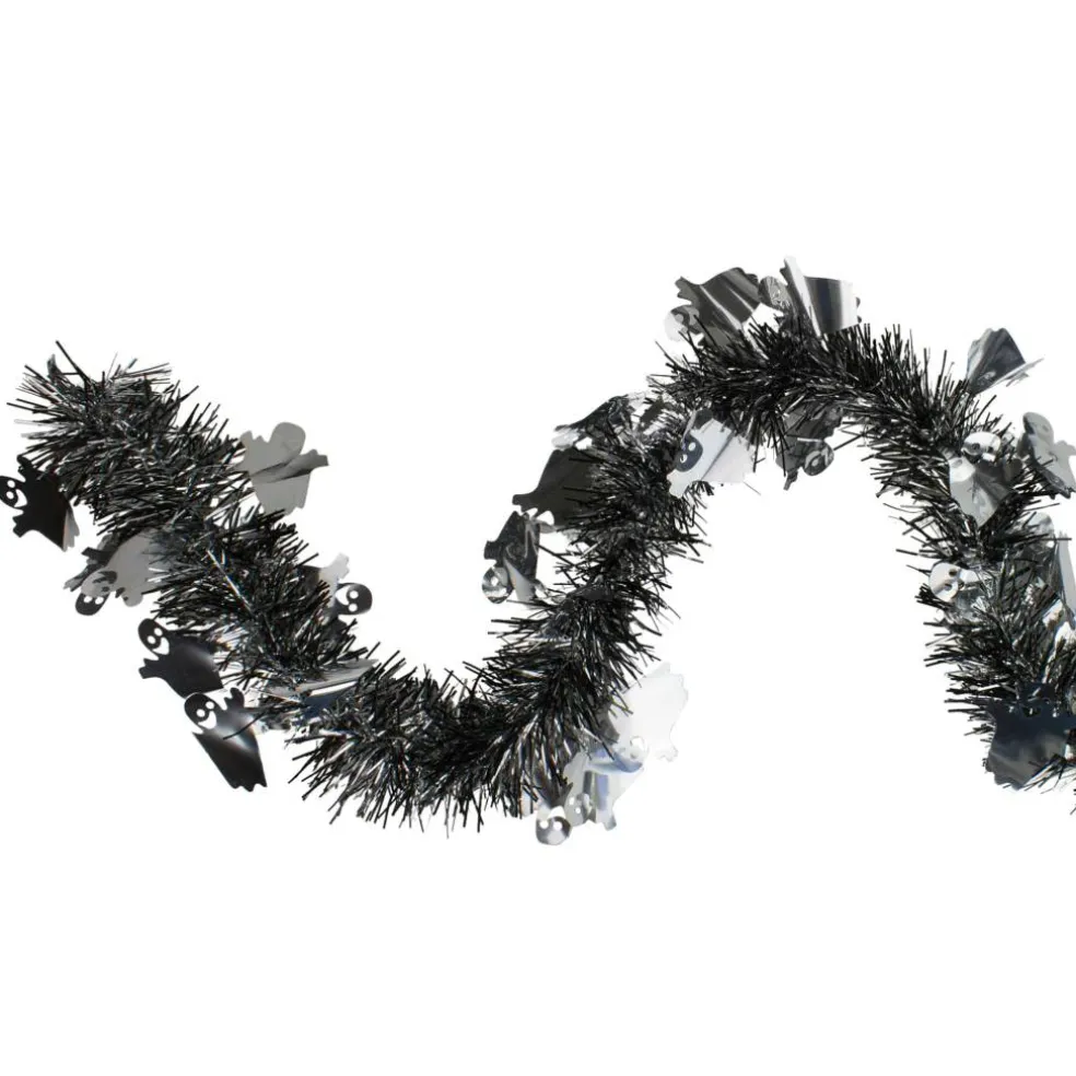 50ft. Black & Silver Ghosts Halloween Tinsel Garland
