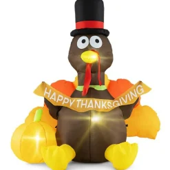 4.6 ft Blow Up Turkey Decoration for Thanksgiving with LED Lights Pumpkin and Outdoor Use