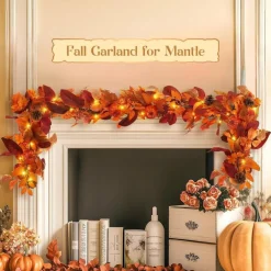 9ft Fall Garland with Lights and Timer for Mantle