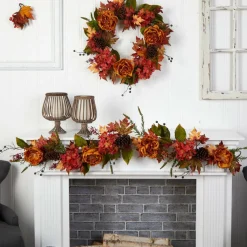 6ft. Fall Ranunculus, Hydrangea & Berries Autumn Garland