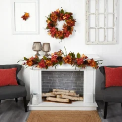 6ft. Fall Ranunculus, Hydrangea & Berries Autumn Garland