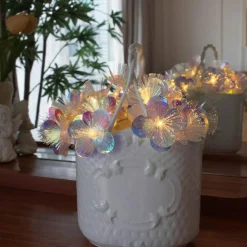 6.5FT Fiber Optic Flower String Lights with 10 LED Blossoms, Battery Operated Fairy Garland Lights with Timer, Warm White Floral Fairy Lights for Bedroom, Wedding, Table, Party, Easter & Holiday Decor
