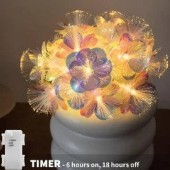 6.5FT Fiber Optic Flower String Lights with 10 LED Blossoms, Battery Operated Fairy Garland Lights with Timer, Warm White Floral Fairy Lights for Bedroom, Wedding, Table, Party, Easter & Holiday Decor