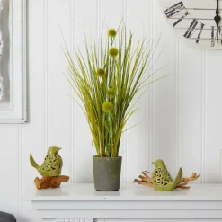 2ft. Grass & Dandelion with Cement Planter