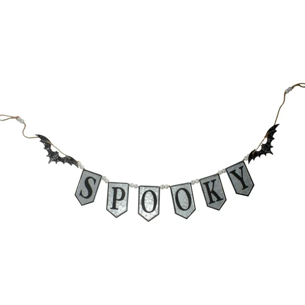 7ft. Gray & Black Metal SPOOKY Halloween Bat Banner
