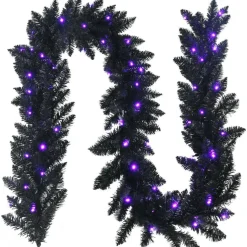 9 Ft Halloween Garland with 50 LED Lights and 210 PVC Branch Tips, Black