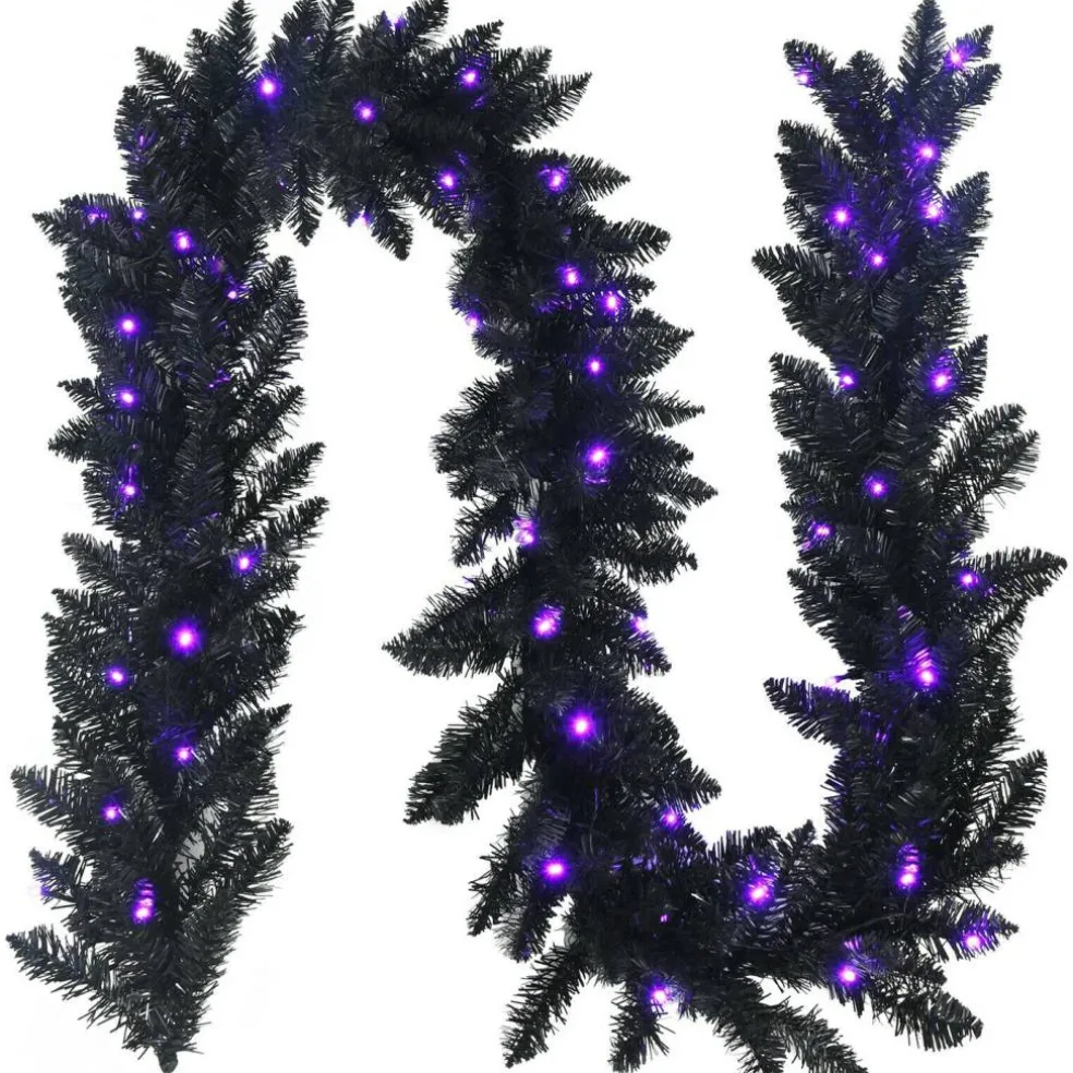9 Ft Halloween Garland with 50 LED Lights and 210 PVC Branch Tips, Black