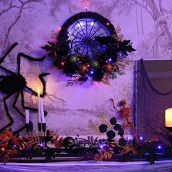 6FT Halloween Garland with Lights Pre-Lit Pumpkin Jack-O’-Lantern Garland, 20 LED Battery Operated Mantel & Table Centerpiece Decoration with Timer & 8 Light Modes, Indoor Autumn Fall Home Decor