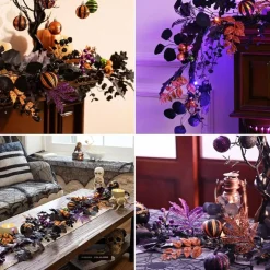 6FT Halloween Garland with Lights Pre-Lit Pumpkin Jack-O’-Lantern Garland, 20 LED Battery Operated Mantel & Table Centerpiece Decoration with Timer & 8 Light Modes, Indoor Autumn Fall Home Decor