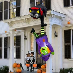 8FT Halloween Inflatable Black Cat & Witch Outdoor Decoration with LED Lights – Blow Up Yard Decor with Blower, Stakes & Tethers for Roof, Lawn, Garden, Party Halloween Display