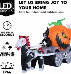 8 FT Halloween Inflatable Pumpkin Carriage Decoration with LED Lights, Blow Up Outdoor Yard Decor, Large Pumpkin Coach Lawn Display for Halloween Party Garden and Haunted House