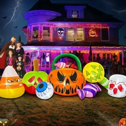 10 FT Halloween Inflatable Pumpkin Ghost Combo, LED Lighted Blow Up Halloween Decorations Outdoor with Candy Eyeball Design, Yard Lawn Garden Party Decor