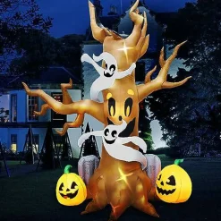 8 FT Halloween Inflatable Scary Tree with Ghost, Pumpkin and Tombstone, Blow Up Inflatables with Build-in LEDs for Halloween Party Indoor, Outdoor, Yard, Garden, Lawn Decorations
