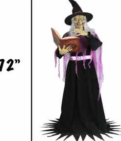 6 Ft Halloween Standing Animatronic Witch, Animated Witch Halloween Prop with Easy Tool-Free Assembly, Spooky Indoor Outdoor Decoration for Haunted House, Yard, Party & Trick-or-Treat Decor