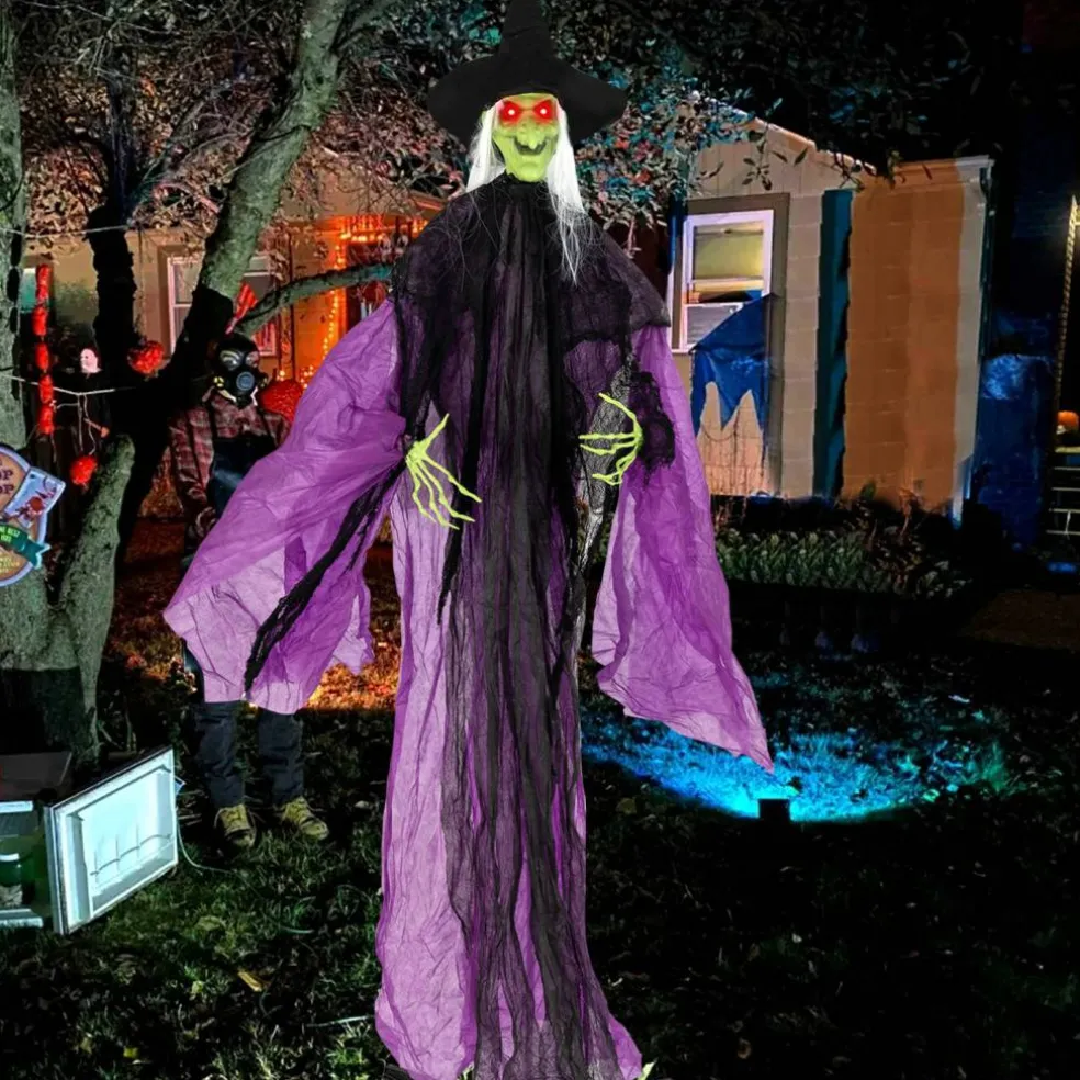 7.2 ft Halloween Standing Witch with Lighted Eyes and Automatic Arm Movement