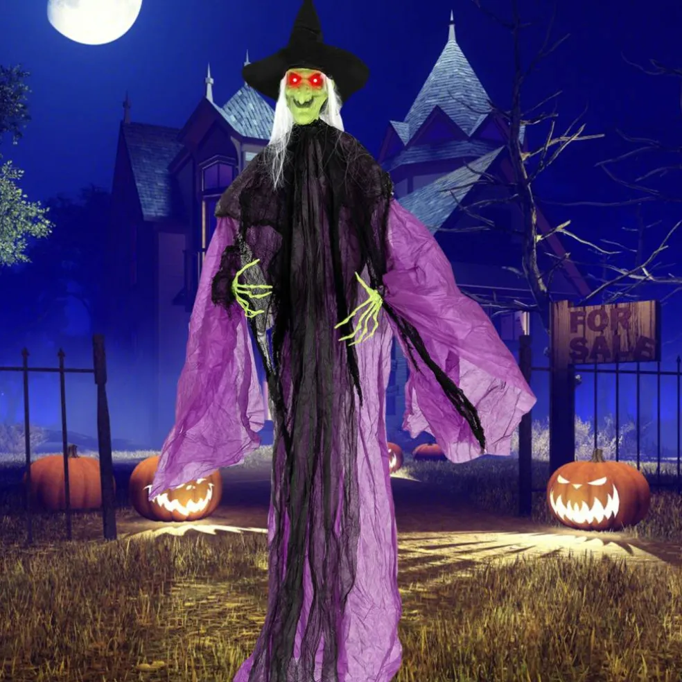 7.2 ft Halloween Standing Witch with Lighted Eyes and Automatic Arm Movement