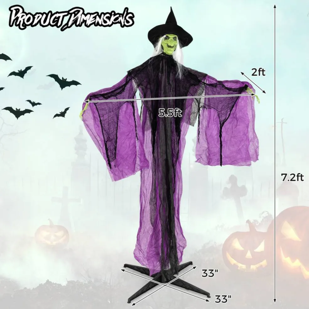 7.2 ft Halloween Standing Witch with Lighted Eyes and Automatic Arm Movement