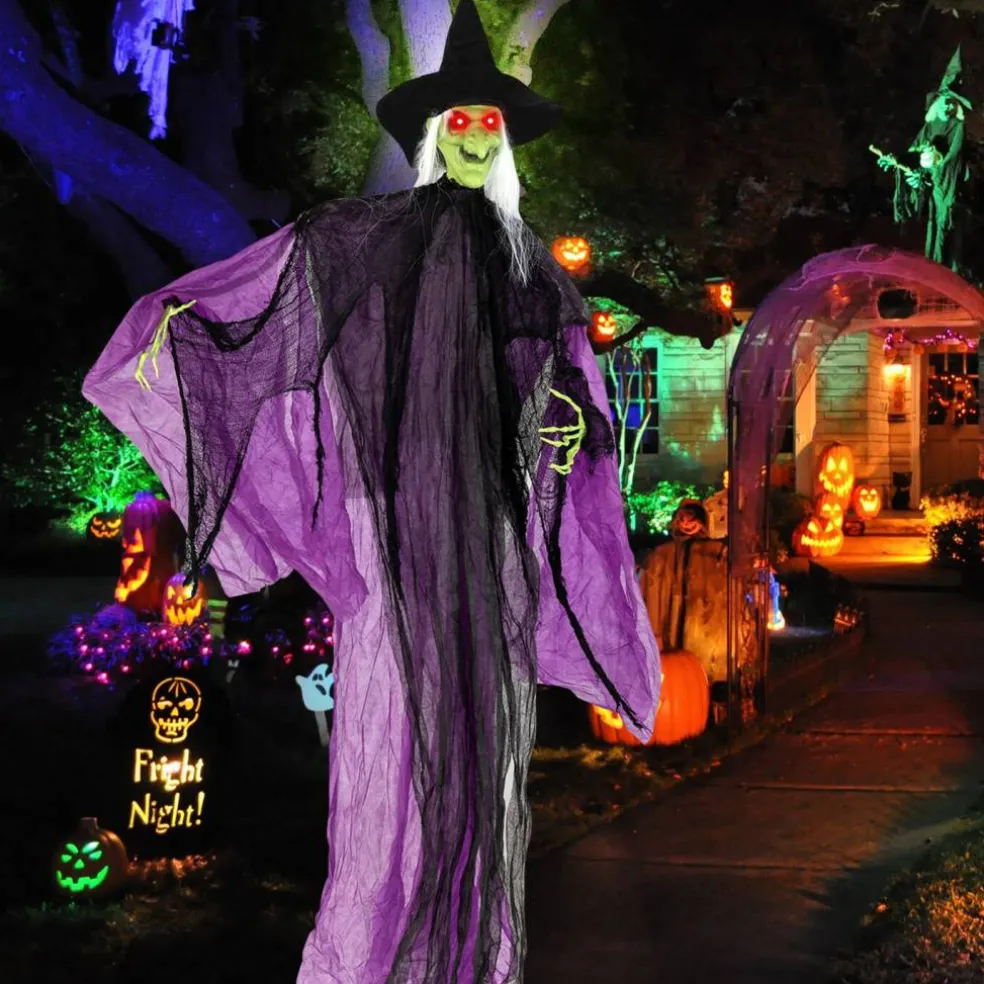 7.2 ft Halloween Standing Witch with Lighted Eyes and Automatic Arm Movement
