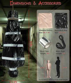 5FT Hanging Halloween Corpse Prop with Body Bag & Rope – Scary Haunted House Decoration for Outdoor Yard, Indoor Halloween Party & Creepy Scene Setup
