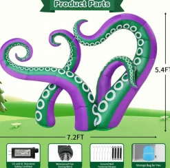 7.2 FT Inflatable Octopus Outdoor Christmas Decoration with Built-in LED Lights, Blow Up Yard Inflatables for Lawn Garden Party Holiday Decor, Waterproof Giant Holiday Display with Blower, Stakes and Ropes