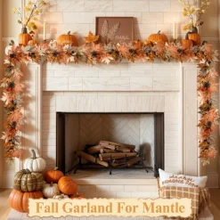6 FT Lighted Fall Garland with Lights Autumn Automatic ON/Off Timer