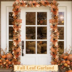 6 FT Lighted Fall Garland with Lights Autumn Automatic ON/Off Timer