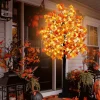 7FT Lighted Maple Tree Fall Decorations, 128 LED Artificial Autumn Tree with 256 Maple Leaves, 32 Acorns and Berry Bunches, 8 Lighting Modes, 3-Level Dimmable with Timer for Thanksgiving Indoor Outdoor Decor