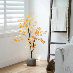 4ft. Orange Autumn Birch Leaf Artificial Potted Tree