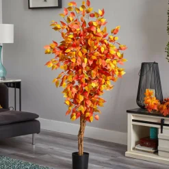 5ft. Orange Autumn Ficus Artificial Fall Tree